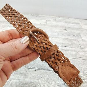 Womens Braided Belt Brown Faux‎ Leather Size 10 Fits 28" Woven Boho Vtg Fashion